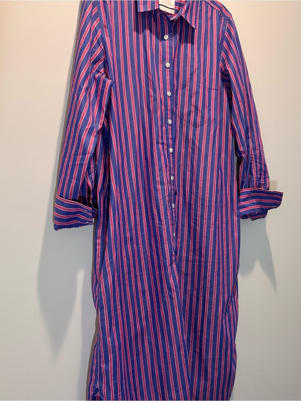 J.Crew Tall Striped Button-Down Cotton Shirtdress Blue Pink - Picture 7 of 12